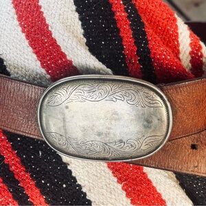 Brown Leather Belt with Silver Buckle